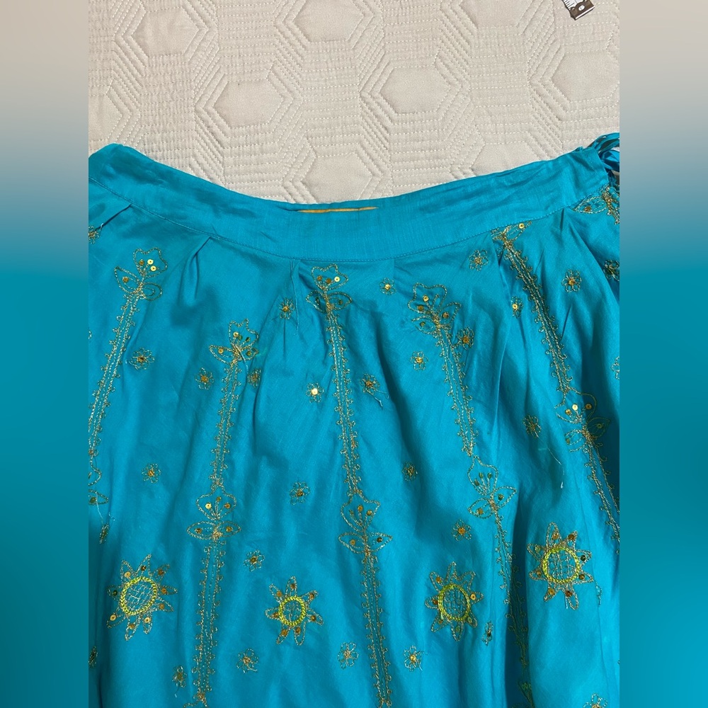 Blue Embellished Boho A-Line Midi Skirt size M - Picture 7 of 10